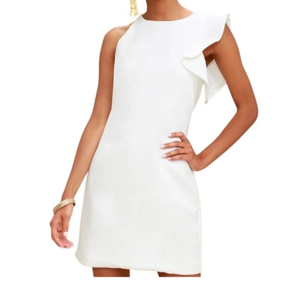 Lulus Dinah White Ruffled One-Shoulder Dress sz. L